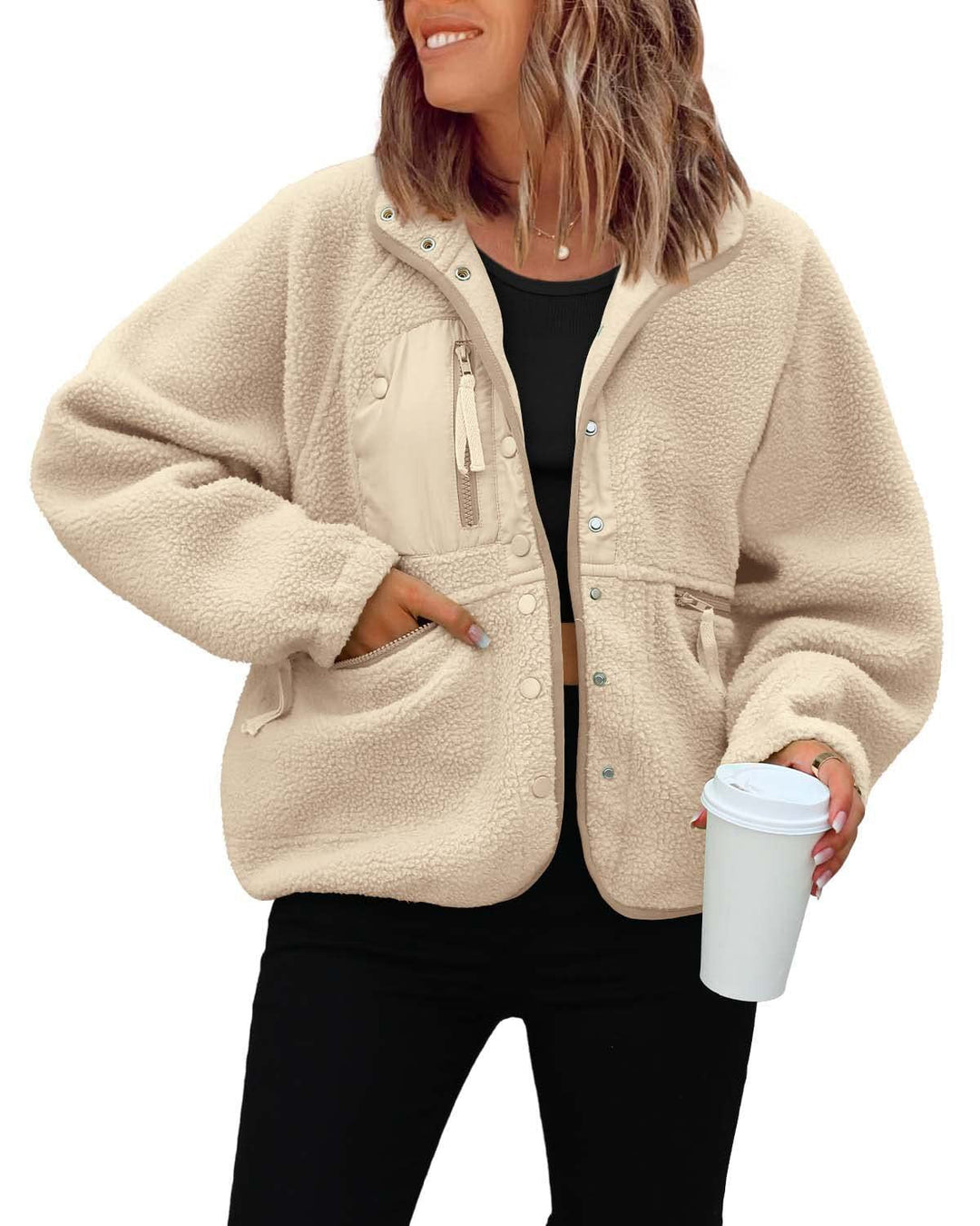 Damen kuschelige Fleecejacke mit praktischen Taschen Drune
