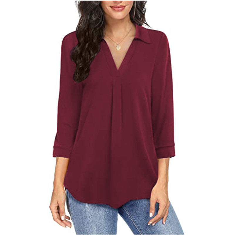 Damen Bluse mit modernem V-Ausschnitt und eleganter Faltenlegung Drune