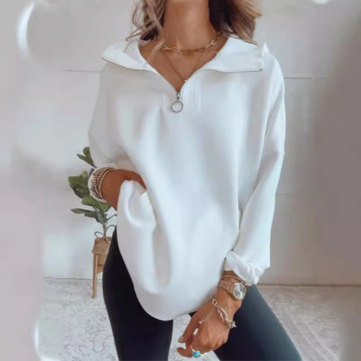 Damen lässiger Oversized Pullover mit halben Reißverschluss und Seitentaschen Drune
