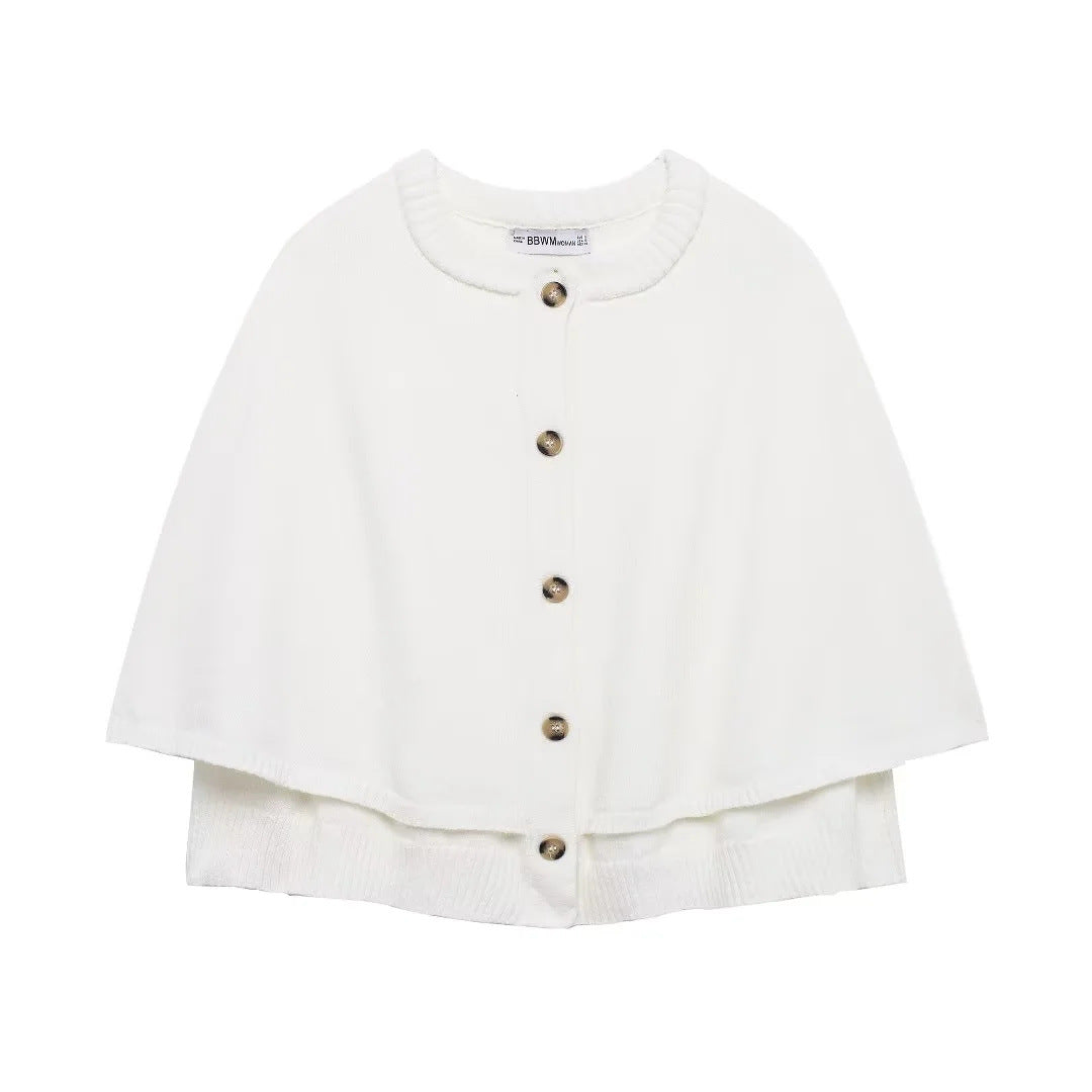 Damen weiches Strick-Cape mit Knöpfen Drune