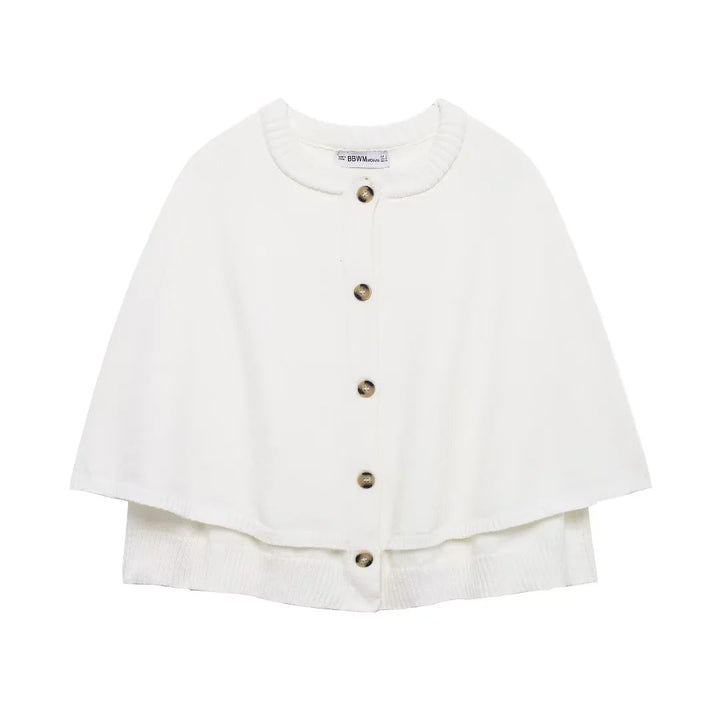 Damen weiches Strick-Cape mit Knöpfen Drune