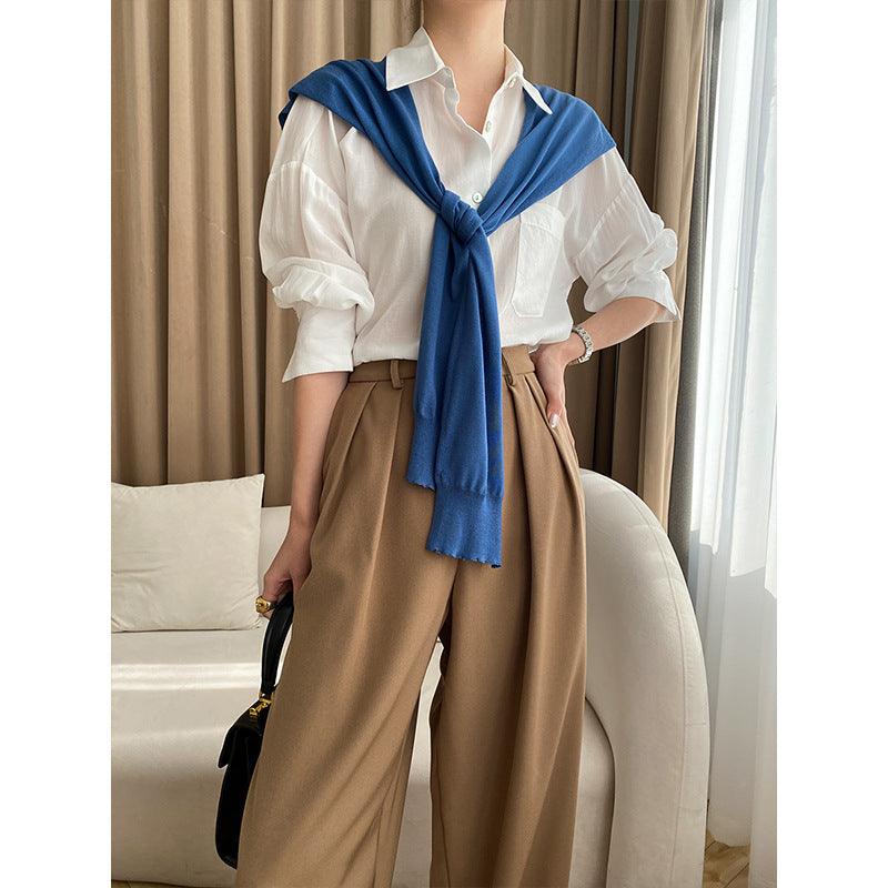 Damen Elegante Bluse mit gestreiftem Pullover-Ausschnitt Drune
