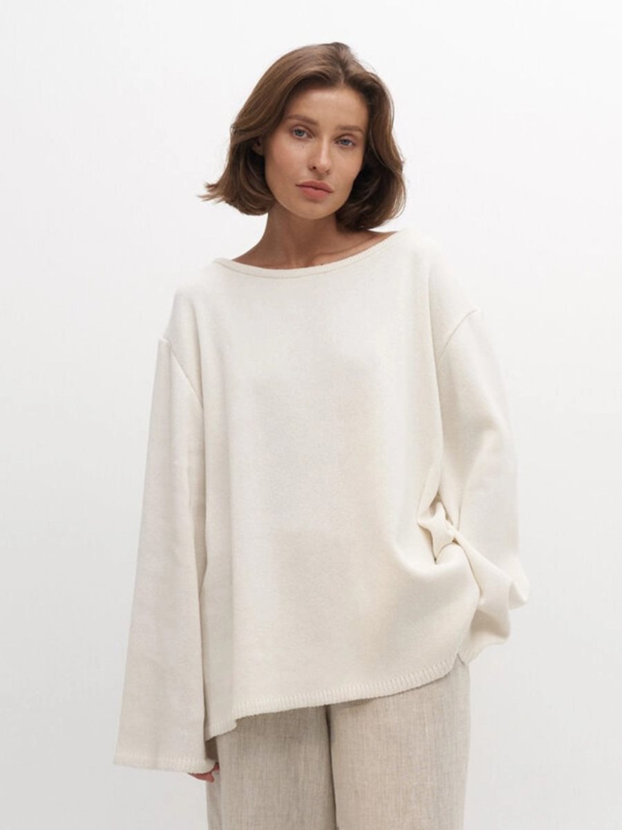 Damen Grobstrick-Kapuzenpullover aus reiner Baumwolle mit Kordelzug Drune