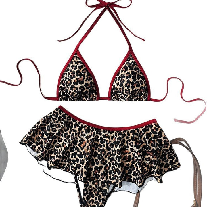 Damen Bikini-Set mit gepunktetem Oberteil und voluminösem Rock Drune
