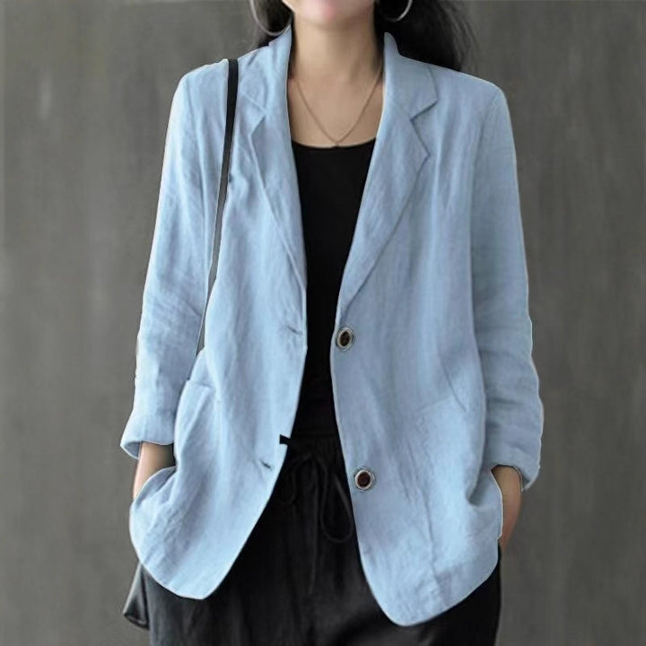 Damen Leinenblazer im lässigen Stil mit lockerer Passform und aufgesetzten Taschen Drune