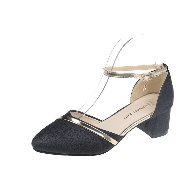 Damen elegante Schlupf-Pumps mit transparentem Riemchen und modischem Glitter Drune