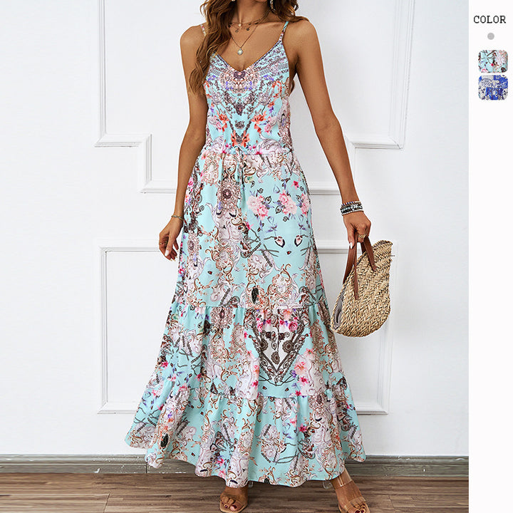 Damen Maxikleid mit luftigen Trägern und floralem Muster Drune