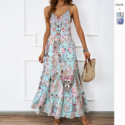 Damen Maxikleid mit luftigen Trägern und floralem Muster Drune