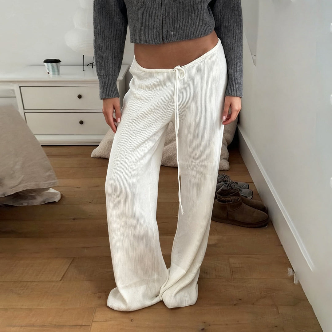 Damen Lässige Lounge-Hose mit weitem Bein, elastischem Bund und Kordelzug Drune