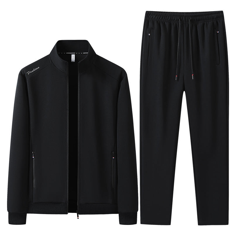 Herren Zweiteiliges Sport-Lounge-Set mit Stehkragen, verdecktem Reißverschluss & Kordelbund Drune
