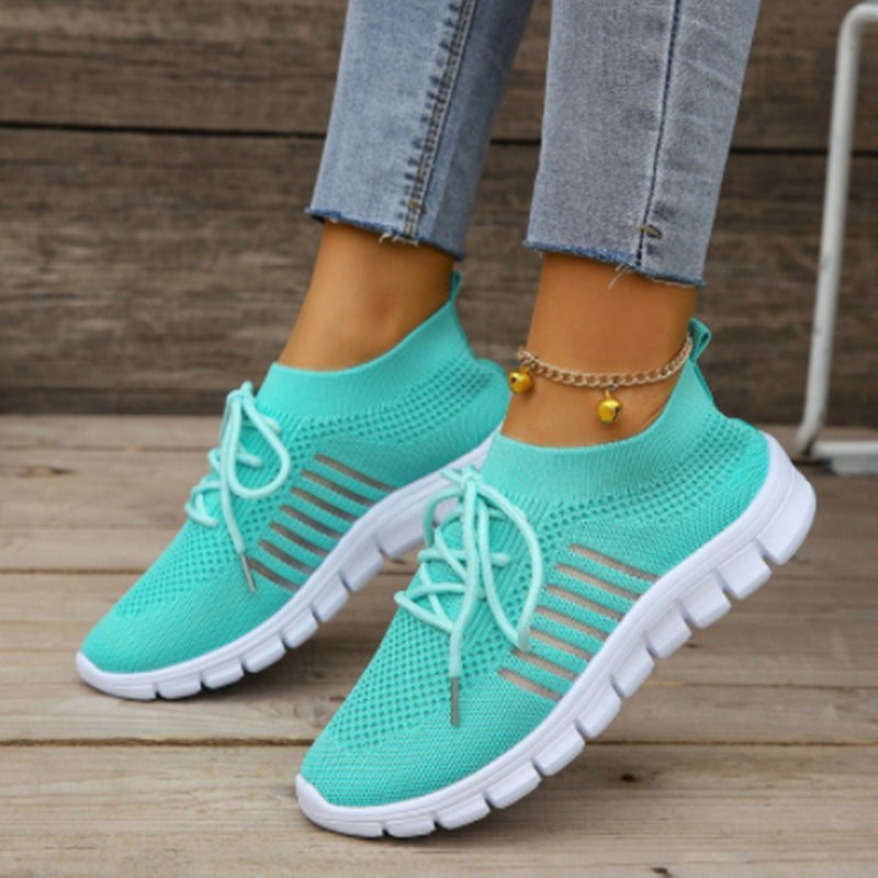 Damen nan gestrickte Sock-Sneaker mit elastischem Schaft, dekorativer Schnürung und flexibler Profilsohle Drune