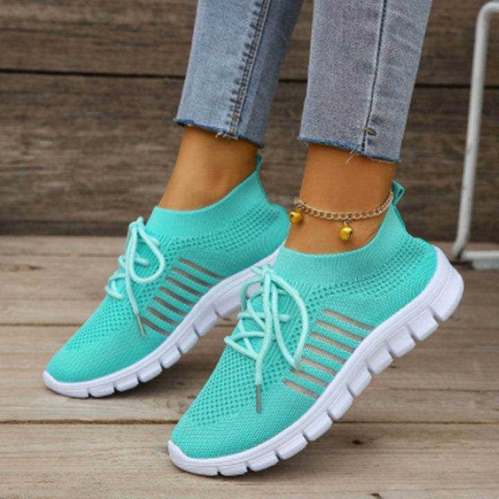 Damen nan gestrickte Sock-Sneaker mit elastischem Schaft, dekorativer Schnürung und flexibler Profilsohle Drune
