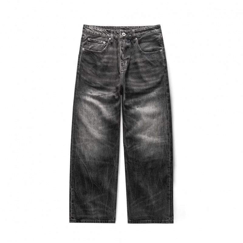 Herren Locker geschnittene Straight-Jeans im Workwear-Stil mit Used-Effekt Drune
