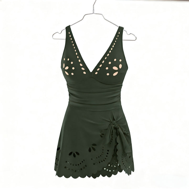 Damen Eleganter Badeanzug mit modischen Ausschnitten und Rüschendetails Drune