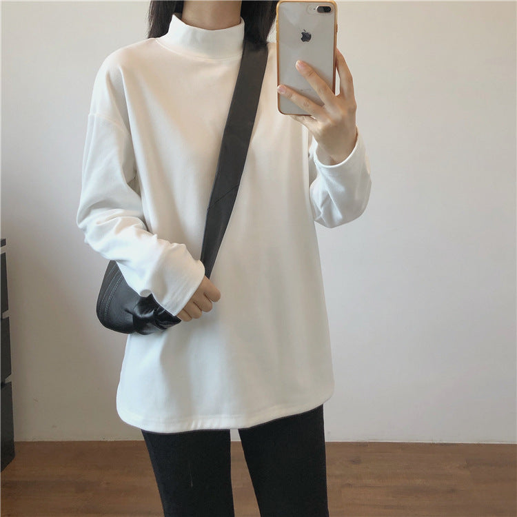 Damen modisches Langarmshirt mit hohem Kragen Drune