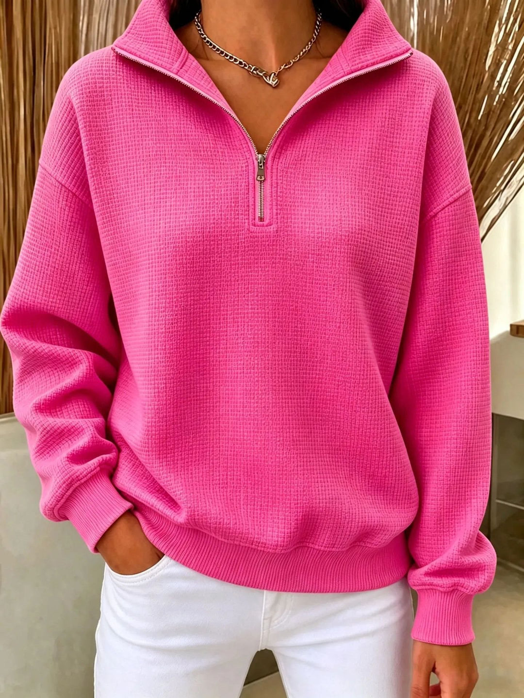 Damen Stepp-Fleece-Pullover mit halbem Reißverschluss und Stehkragen Drune