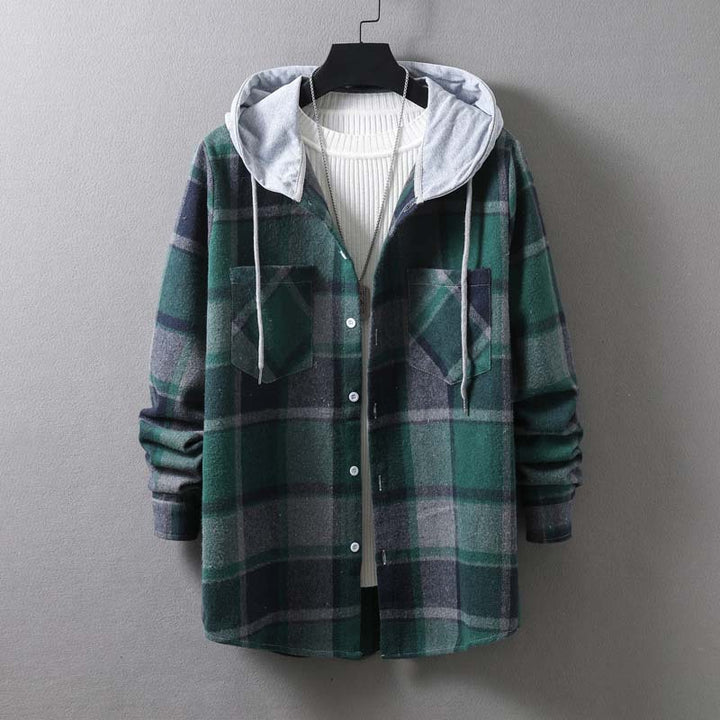 Herren lässige Karojacke mit Kapuze und funktionalen Taschen Drune