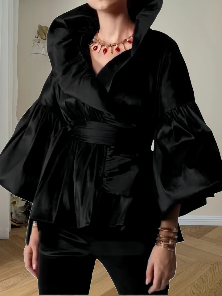 Damen Elegante Wickeljacke mit voluminösen Ärmeln und modernem Kragen Drune