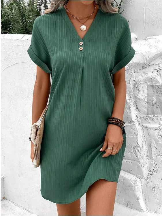 Damen lässiges Midi-Kleid mit Knopfdetails Drune