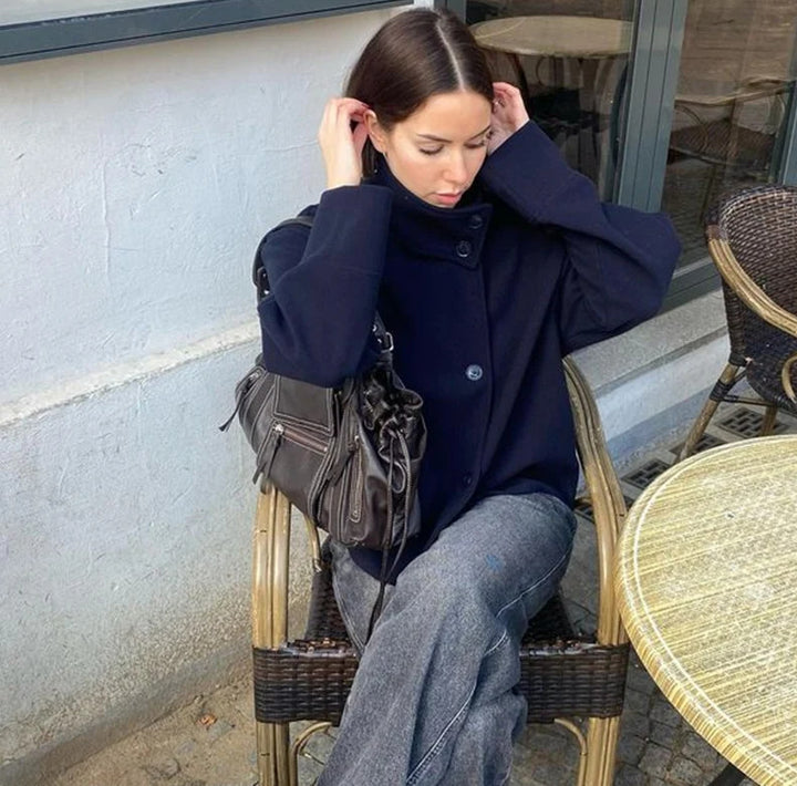 Damen moderne und praktische Kurzjacke mit hochschließendem Kragen Drune