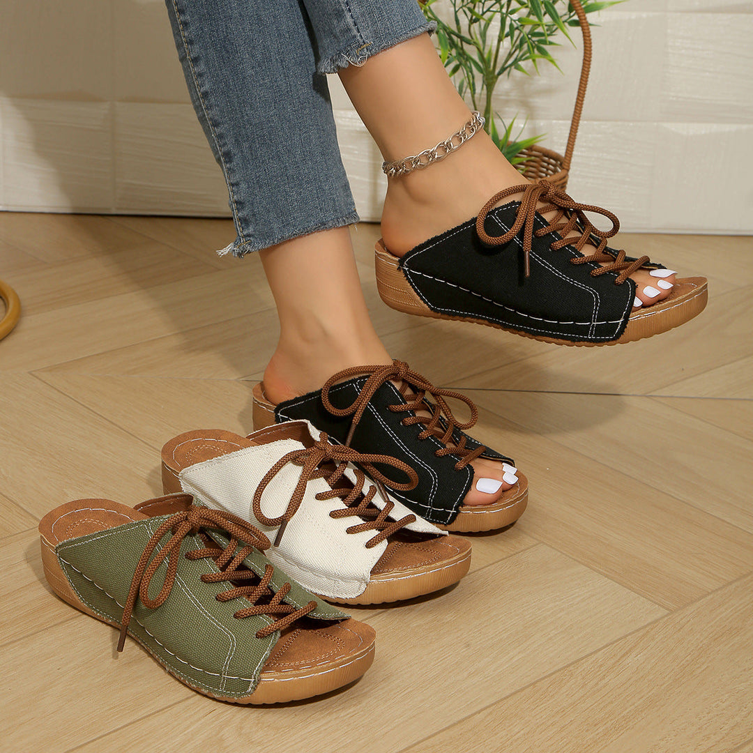 Damen bequeme Freizeit-Sandalen mit Schnürung und atmungsaktiver Textiloberfläche Drune