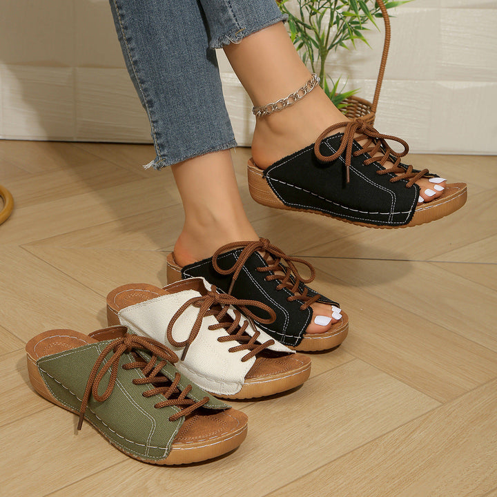 Damen bequeme Freizeit-Sandalen mit Schnürung und atmungsaktiver Textiloberfläche Drune