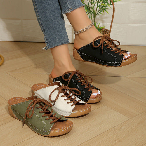 Damen bequeme Freizeit-Sandalen mit Schnürung und atmungsaktiver Textiloberfläche Drune