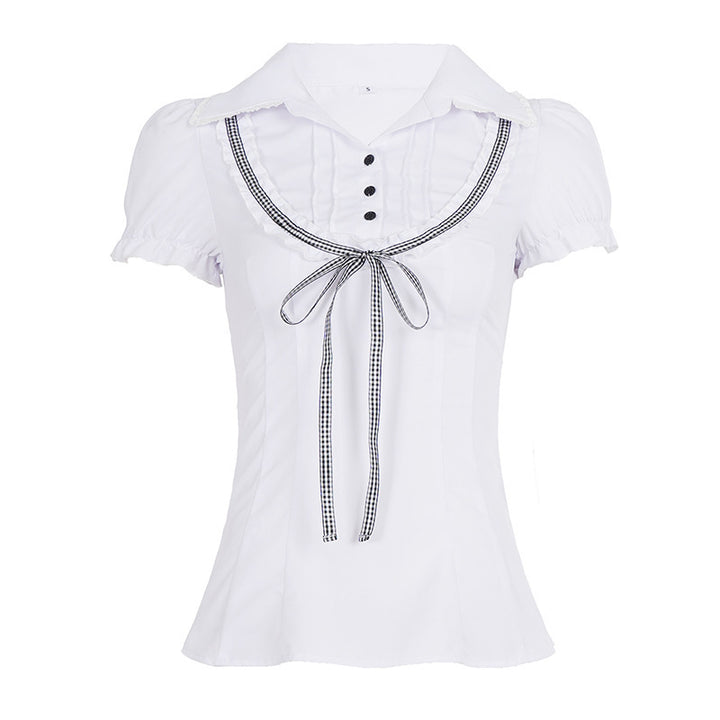Damenbluse mit Rüschendetails und kontrastierendem Halsband Drune