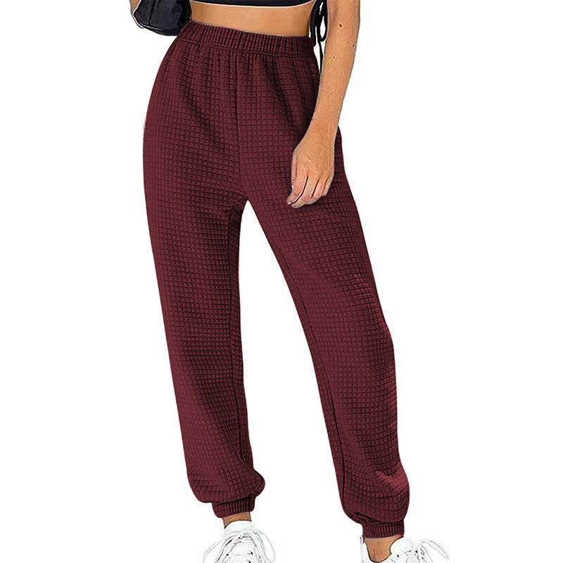 Damen Waffelstrick-Jogginghose mit hoher Taille und elastischen Bündchen Drune