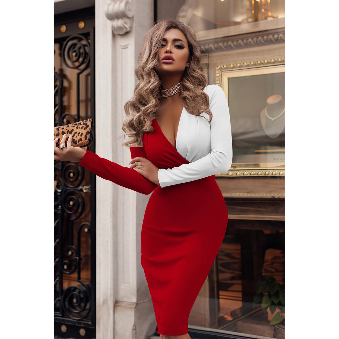 Damen Wickelkleid mit kontrastierenden Ärmeln und femininem Schnitt Drune