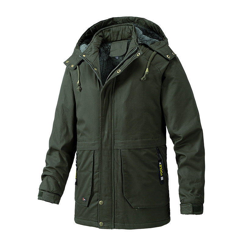 Herren Canvas-Parka mit Sherpa-Innenseite, verlängerter Schnitt und Utility-Ärmeltasche Drune