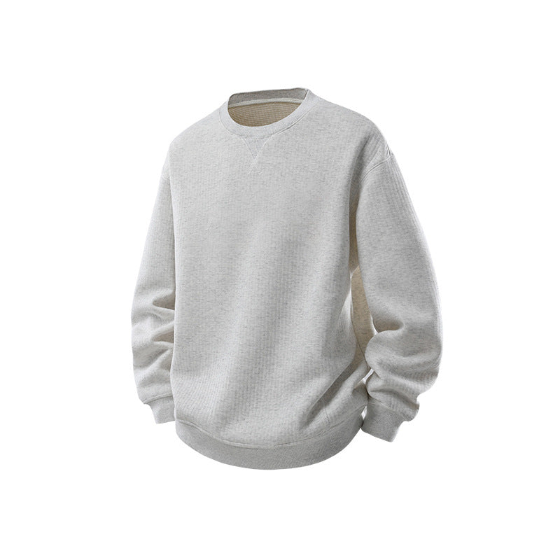 Herren Oversize Waffelstrick-Sweatshirt mit Rundhals, verlängertem Rückensaum und gerippten Bündchen Drune