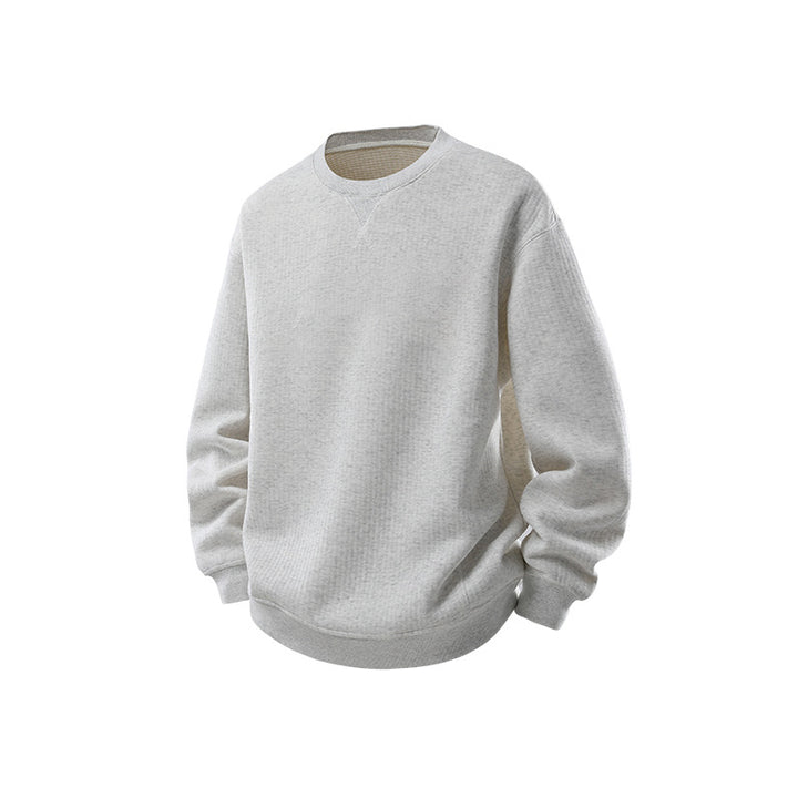 Herren Oversize Waffelstrick-Sweatshirt mit Rundhals, verlängertem Rückensaum und gerippten Bündchen Drune