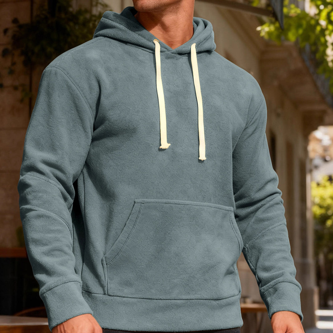 Herren nan samtweicher Kapuzenpullover mit Nahtdetails, Kängurutasche und Kontrastkordel Drune