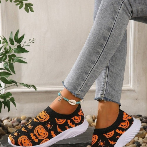 Damen Mode Sneakers mit Halloween-Motiv und rutschfester Sohle Drune
