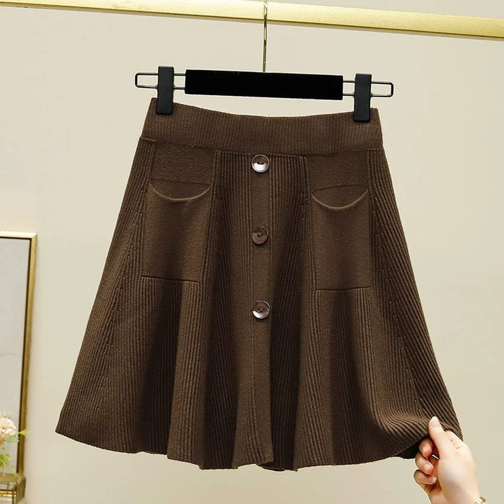Damen Eleganter Strickrock mit Knöpfen Drune