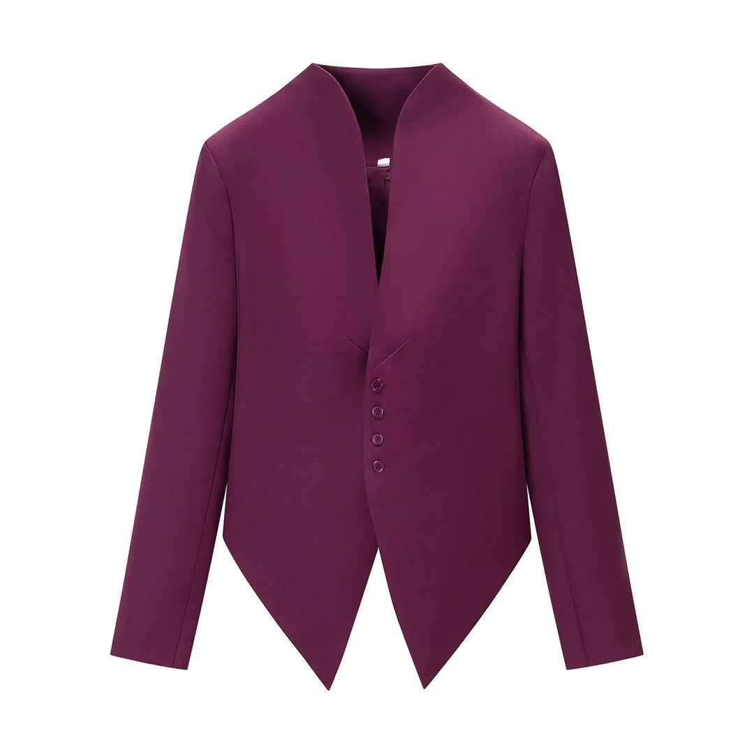 Damen nan taillierter Blazer mit Stehkragen, asymmetrischem Zipfelsaum und Knopfleiste Drune