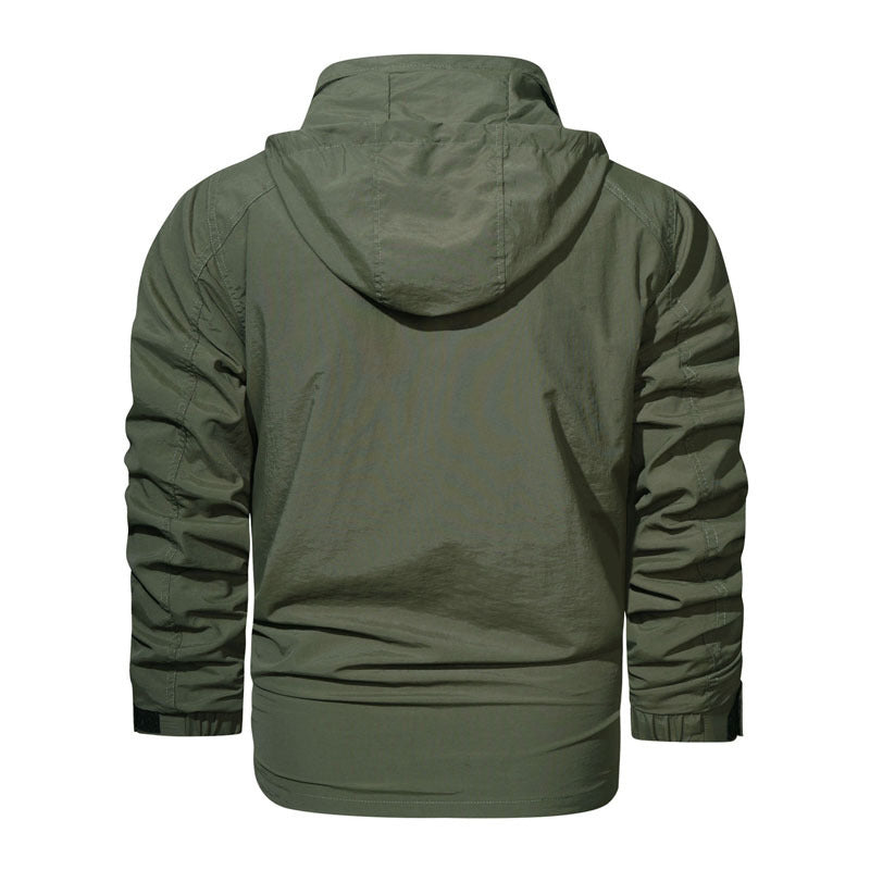 Herren Leichte Fieldjacke mit Kapuze, windabweisender Shell und Reißverschlusstaschen Drune