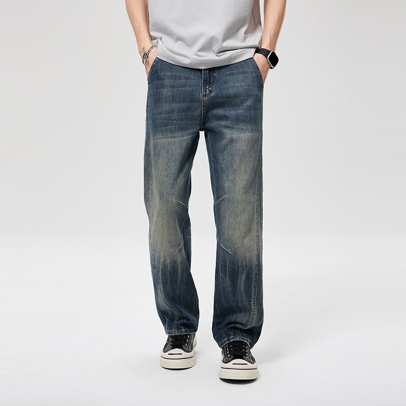 Herren Weite Baggy-Jeans im Vintage‑Wash mit Knie‑Detail Drune