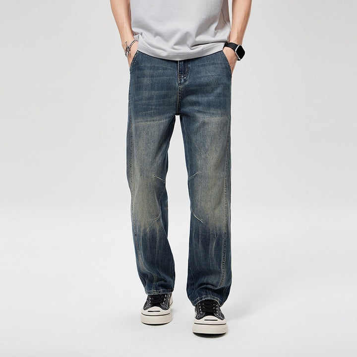 Herren Weite Baggy-Jeans im Vintage‑Wash mit Knie‑Detail Drune