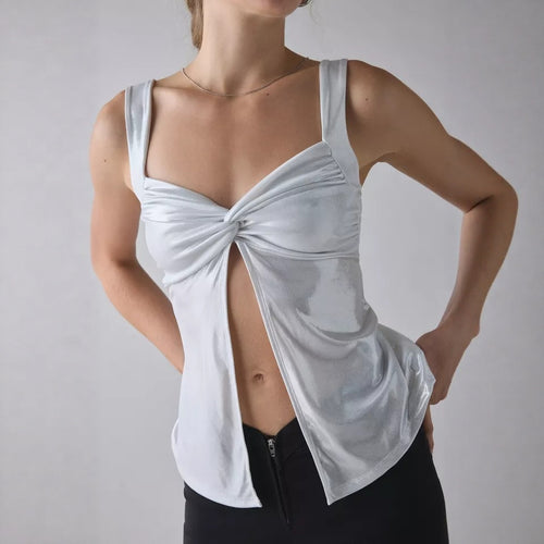 Damen Glänzendes Oberteil mit Wickeldetail Drune