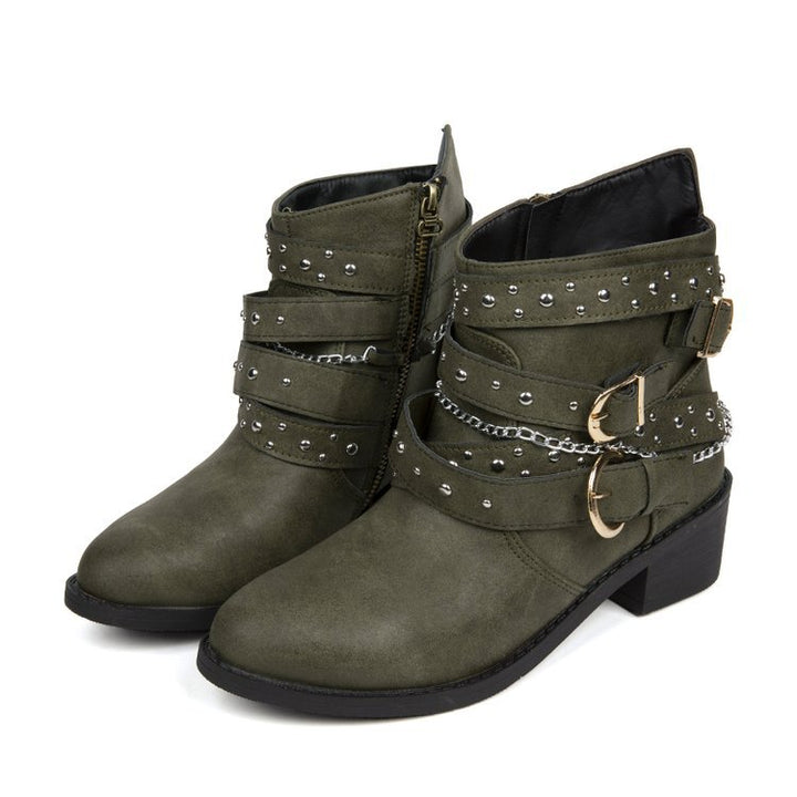 Damen Stiefeletten mit modischem Riemen-Design und dekorativen Akzenten Drune