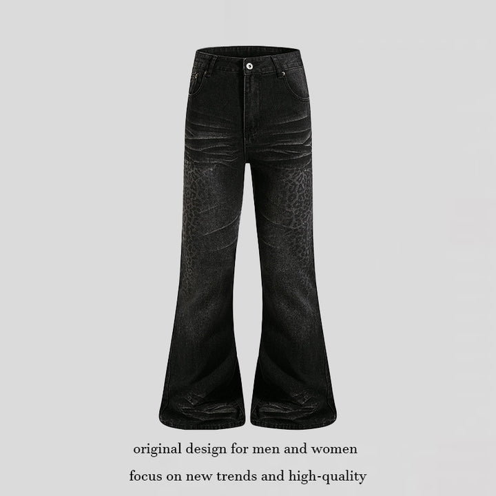 Damen Hochgeschnittene Flared-Jeans mit dezenter Leo-Prägung und Used-Waschung Drune