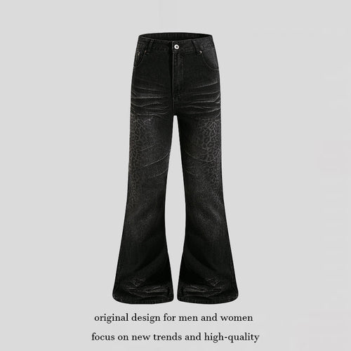 Damen Hochgeschnittene Flared-Jeans mit dezenter Leo-Prägung und Used-Waschung Drune