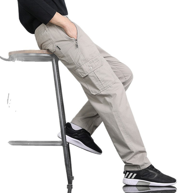 Herren Lockere Cargohose mit elastischem Bund, Multifach‑Taschen & geradem Bein Drune
