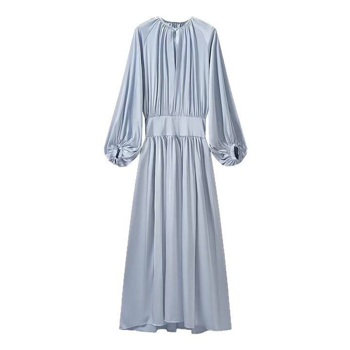 Damen Midaxi-Kleid aus Satinoptik mit geraffter Taillenblende und voluminösen Ballonärmeln Drune