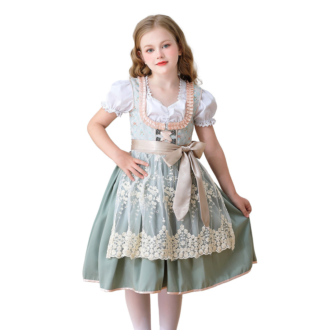 Damen nan elegantes Mädchen Trachtenkleid mit Rüschenkorsett und Spitzenstickerie Drune