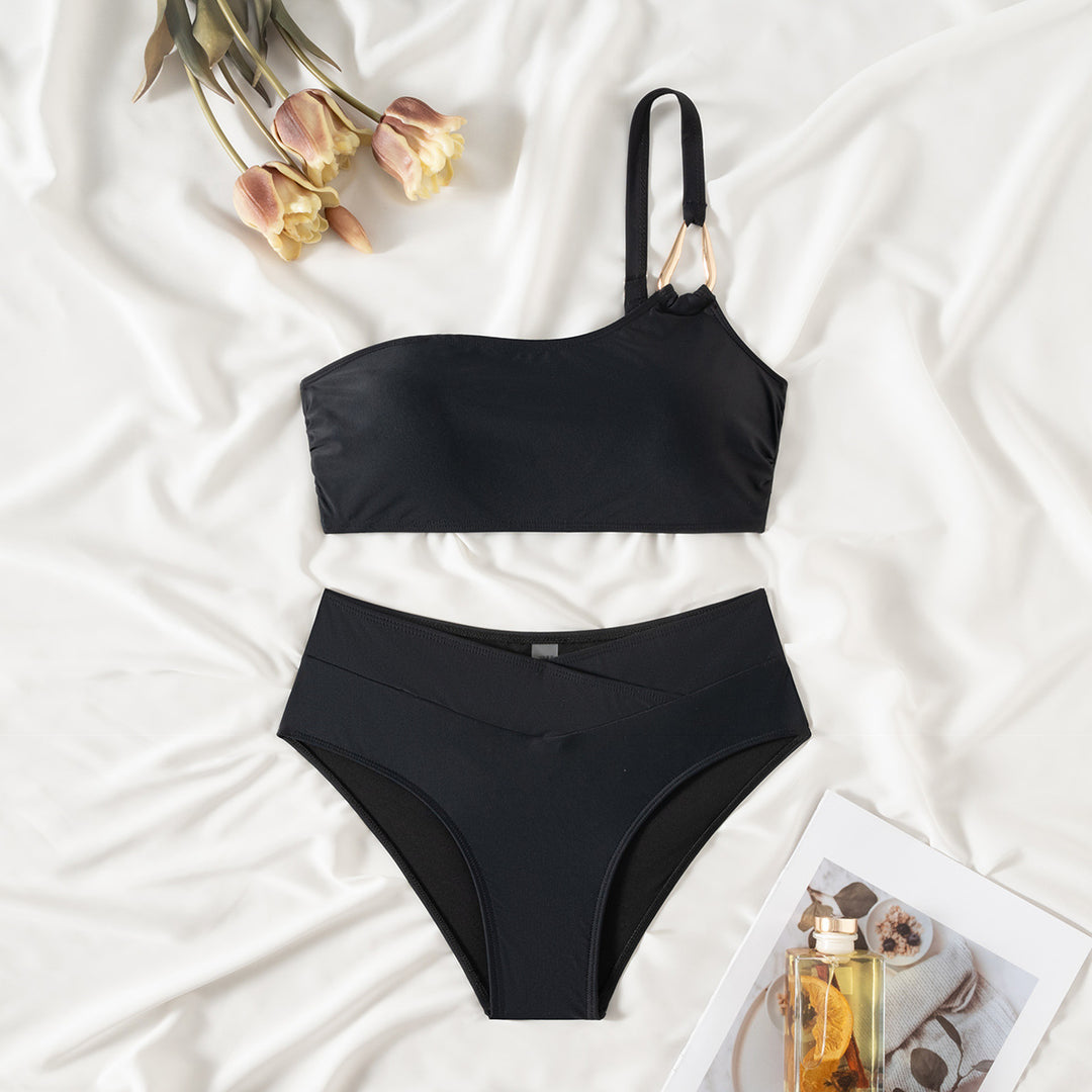 Damen Hochtailliertes Bikini-Set mit asymmetrischem Oberteil Drune