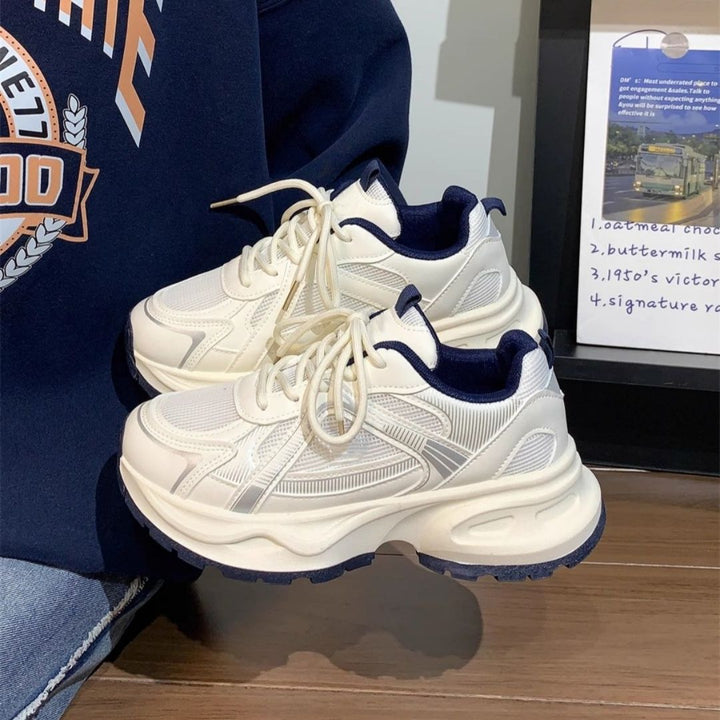 Damen Retro-Chunky-Sneaker mit extraweicher Keil-Plateau-Sohle und gepolstertem Komfortkragen Drune