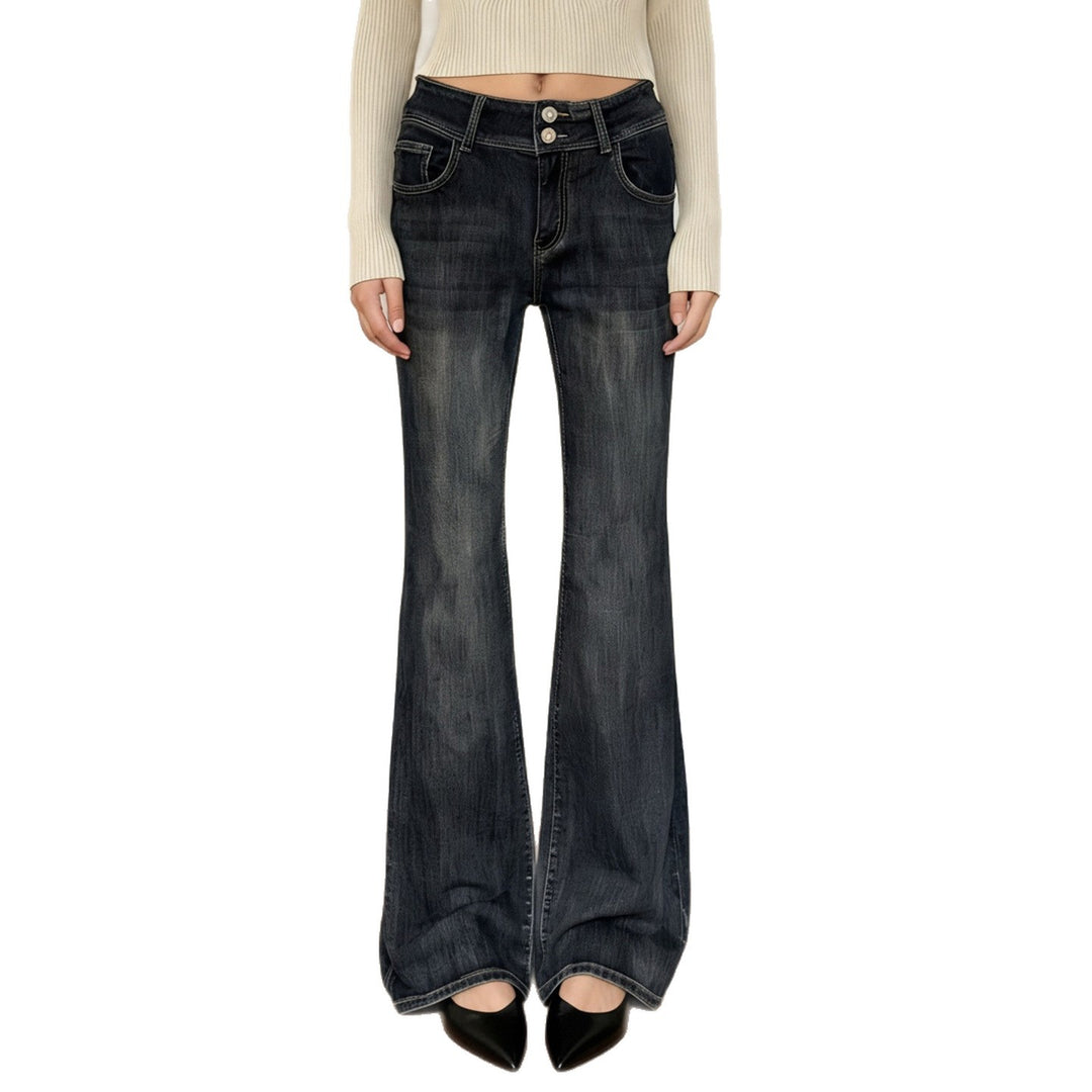 Damen Hochtaillierte Schlagjeans mit weitem Bootcut und doppeltem Knopfverschluss Drune
